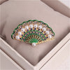 Gold-Plated and Pearl-Inlaid Elegant Retro Fan-Shaped Brooch and Stylish Women Coat Brooch - Image 1