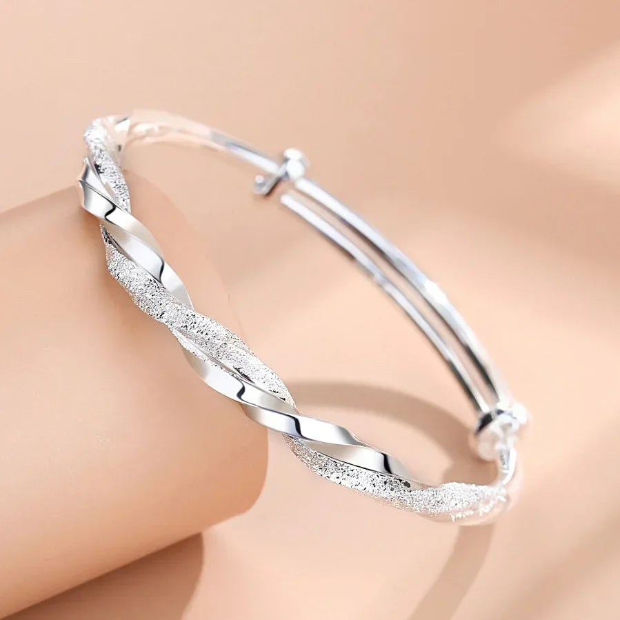 Charms Silver Bracelets For Women Adjustable Twisted Woven Bangle Bracelet Party Wedding Jewelry - Image 1