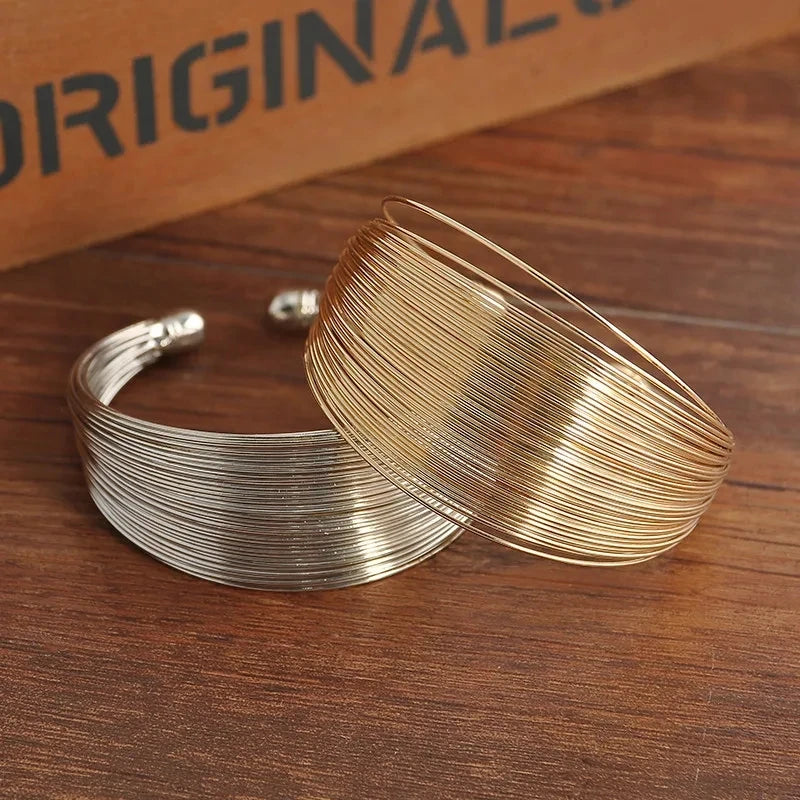 Vintage Smooth Irregular Twist Wide Bracelets For Women Gold Color Multilayer Wires Geometry Open Cuff Bangles Jewelry Gift - Image 1