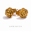 Women's Rose Ear Studs Simple Design Plated with Gold Stainless Steel Earrings for Women - Image 1