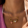 Stainless Steel Gold Color Plated Necklace with Paperclip Multi-Element Pendant Vacation Style Accessory - Image 3