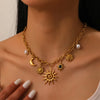 316L Stainless Steel Golden Starfish Moon Sun Shaped Pendant Necklace For Women Romantic Neck Chain Holiday Gift - Image 6