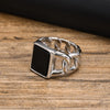Punk Vintage Stainless Steel Signet Ring for Men Cuban Chain Shaped Finger Band Geometric Square Glass Stone Ring - Image 6