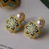 Vintage Baroque Embossed Enamel Flower Brooches Stud Earring Set Pearl Brooch Women Clothing Party Accessories Gift - Image 17