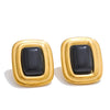 Stone Red White Black Rectangle Stud Earrings Versatile Golden Charm France Jewelry for Women - Image 7