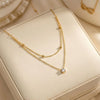 Female Party Accessories Double Layer Clavicle Shiny CZ Pendant Necklace Stainless Steel Clearly Zircon 2 Layered Choker - Image 4