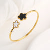 Gold-Plated Stainless Steel Five-Leaf Flower Open Bangle For Woman Girl Party Lucky Jewelry Accessories Daily Wear Clover - Image 3