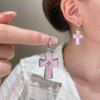 Vintage Punk Pink Crystal Cross Drop Earrings For Women Gothic Hip Hop Cross Star Charms Earrings Y2K Aesthetic Jewelry - Image 2