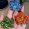 Enamel Blue Rhinestone Maple Leaf Brooches for Women Design Vintage Metal Casual Office Brooch Pin Party Wedding Gift - Image 2