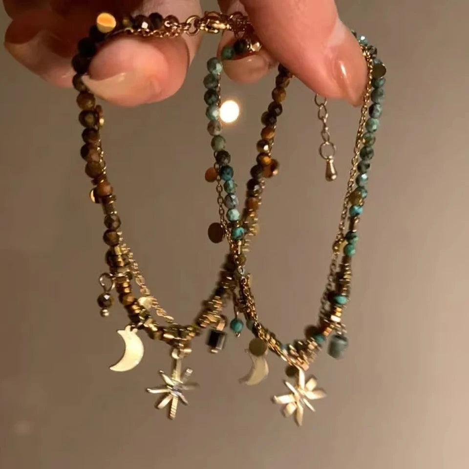 Zakol Vintage Stone Double Layered Beads Bracelets for Women Star Pendant Bracelets Y2K Charm Jewelry Gifts - Image 1