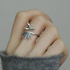 Silver Rings For Women Simple Vintage Handmade Adjustable Finger Retro Bat Ring Band Female Gift - Image 1