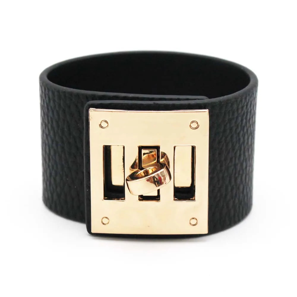 Gold Wrap Leather Bracelets Wide Wrist Statement Jewelry Gifts - Image 1
