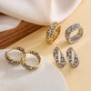 HECHENG, Golden Plated Leopard Print Earrings Square Ring with Cubic Zirconia Hip Hop Style for Men and Women - Image 1