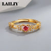 Silver Gold Adjustable Heart Shaped Ring with Diamonds and Rubies Ring for Women Jewelry - Image 2