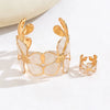 2Pcs Gold Flower Enamel Jewelry Set for Women Adjustable Cuff Bangle Ring Elegant Summer Beach Vacation Gift - Image 6