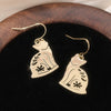 Vintage Hand Craved Hollowed Cat Shaped Dangle Earrings for Women's Golden Plated Festival Jewelry Accessories - Image 3