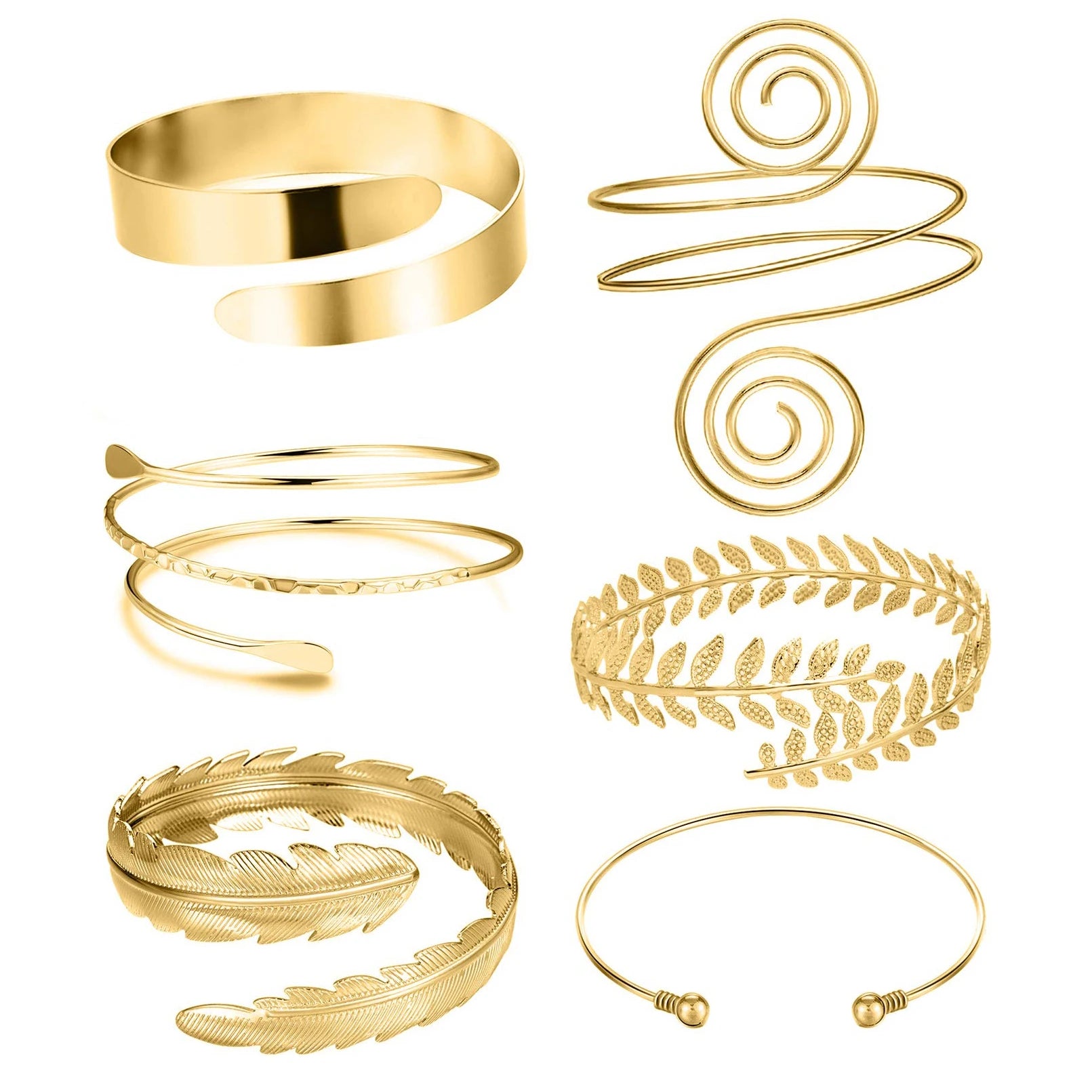 Ftcy 6 Pieces Upper Arm Bracelet for Women Silver Gold Color Bracelet Bangle Set Adjustable Armband - Image 1