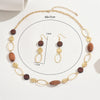 Maillard retro temperament hollow ring wooden long beaded necklace earrings set sweater chain collarbone chain - Image 2