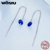 Silver Pink Blue Clear CZ Long Tassel Link Earrings Drop Dangle Ear Stud Earring for Women Wedding Party Gift - Image 4