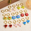 1Pair Korean Styles Cute Colorful Glass Heart Pendant Hoop Earrings Harajuku Y2K Girl Sweet Love Aesthetic Jewelry - Image 1