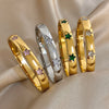Stainless Steel Glossy Round Open Bangle for Women Elegant Shiny Zircon Star Spring Bracelet Jewelry Gift - Image 1