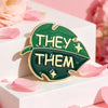 Monstera Leaf Pronoun Enamel Pins, She/Her They/Them Green Plant Lapel Brooches - Image 4