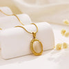 Gold Plated Stainless Steel Oval Shape White Cat Eye Opal Stone Pendant Necklace Jewelry - Image 3