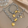 Heart Detail Necklace or Bangle in Two-Tone Stainless Steel Style - Image 1