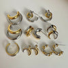 Two Tone Silver Color Gold Color Tone Oval Hoops Layered Triple Huggy Huggie Hoops Small Stud Mixed Metal Minimal Busines - Image 1