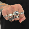 Black Pentagram Ring Set with Gothic Geometric Details - Image 1
