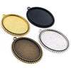 5pcs 30x40mm Inner Size Antique Silver Plated Bronze And Black Simple Style Cabochon Base Setting Pendant - Image 1