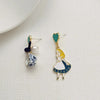 Carton Fairy Tale Princess Alice Asymmetry Earrings Imitation Pearl Blue Heart Dangle Earrings Cute Girls Enamel Earrings - Image 4