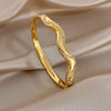 Vintage Leopard Print Woven Wave Stainless Steel Bangle for Women Golden Spring Bracelet Charm Jewelry Accessories - Image 3
