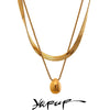 Snake Chain Double Layer Stainless Steel Water Drop Pendant Necklace for Women Statement Gold Color Jewelry - Image 1
