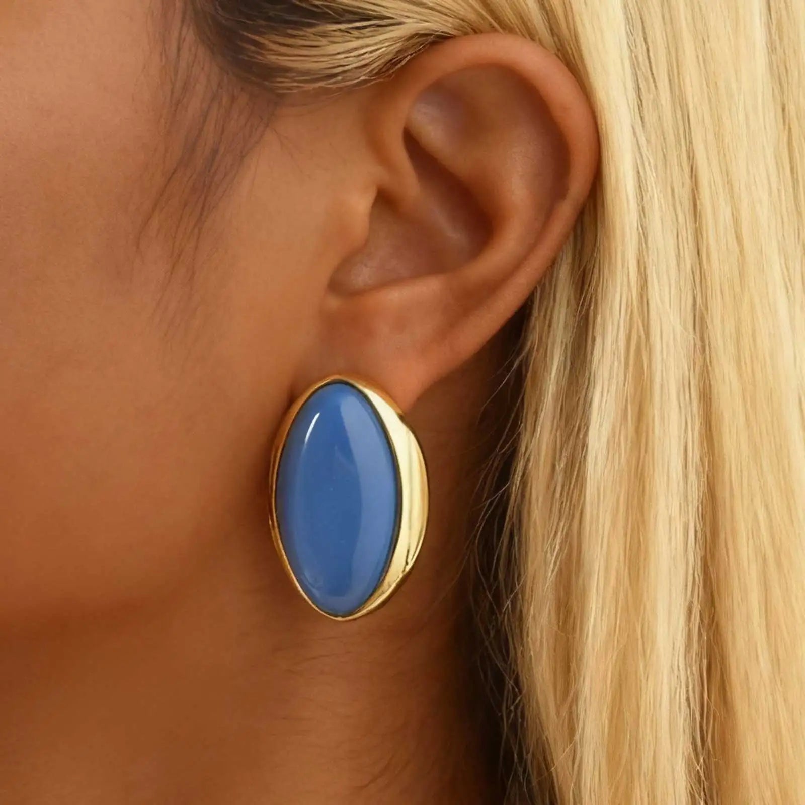 Geometric Oval Stud Earrings with Colorful Center Details - Image 1