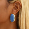 Geometric Oval Stud Earrings with Colorful Center Details - Image 1