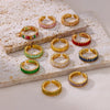 Colorful Cubic Zirconia Open Ring in Gold-Tone Stainless Steel - Image 33