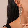 Vintage Metal Three Flower Dangle Earrings for Women Bling Long Tassel Rhinestone Chain Earrings Exaggerated Elegent Jewelry - Image 3