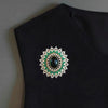 Green Oval Sunburst Brooch with Clear Accents - Image 3
