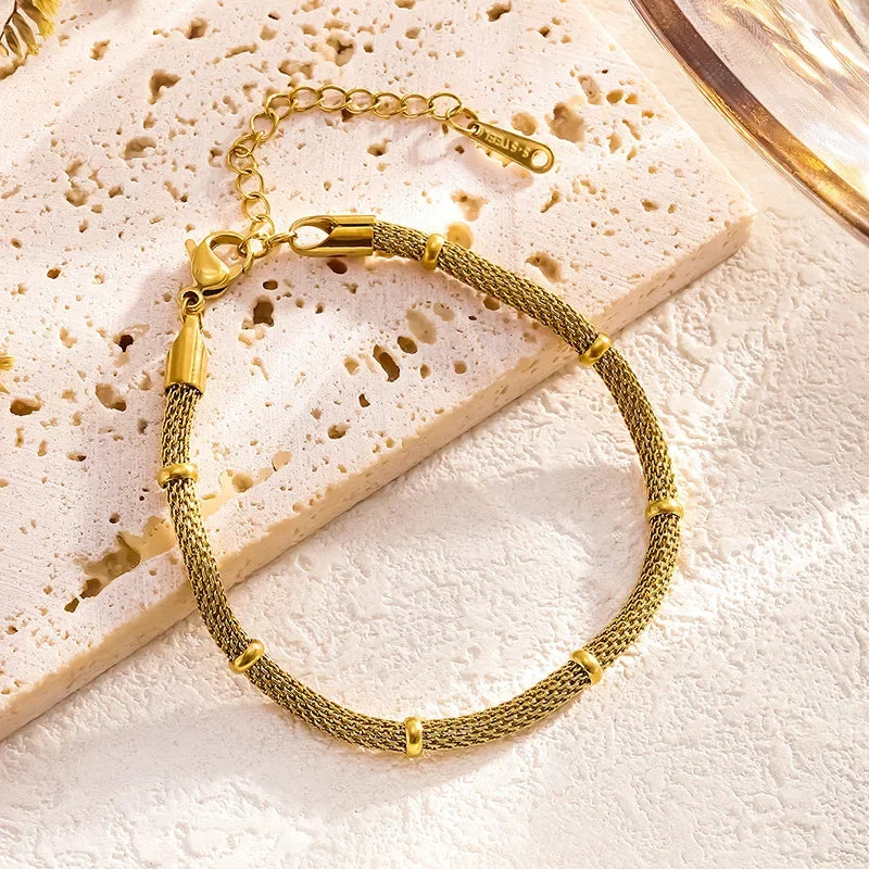 Stainless Steel Mesh Round Chain Bracelet For Women Gold Color Vintage Bangles Birthday Party Jewelry Gift - Image 1
