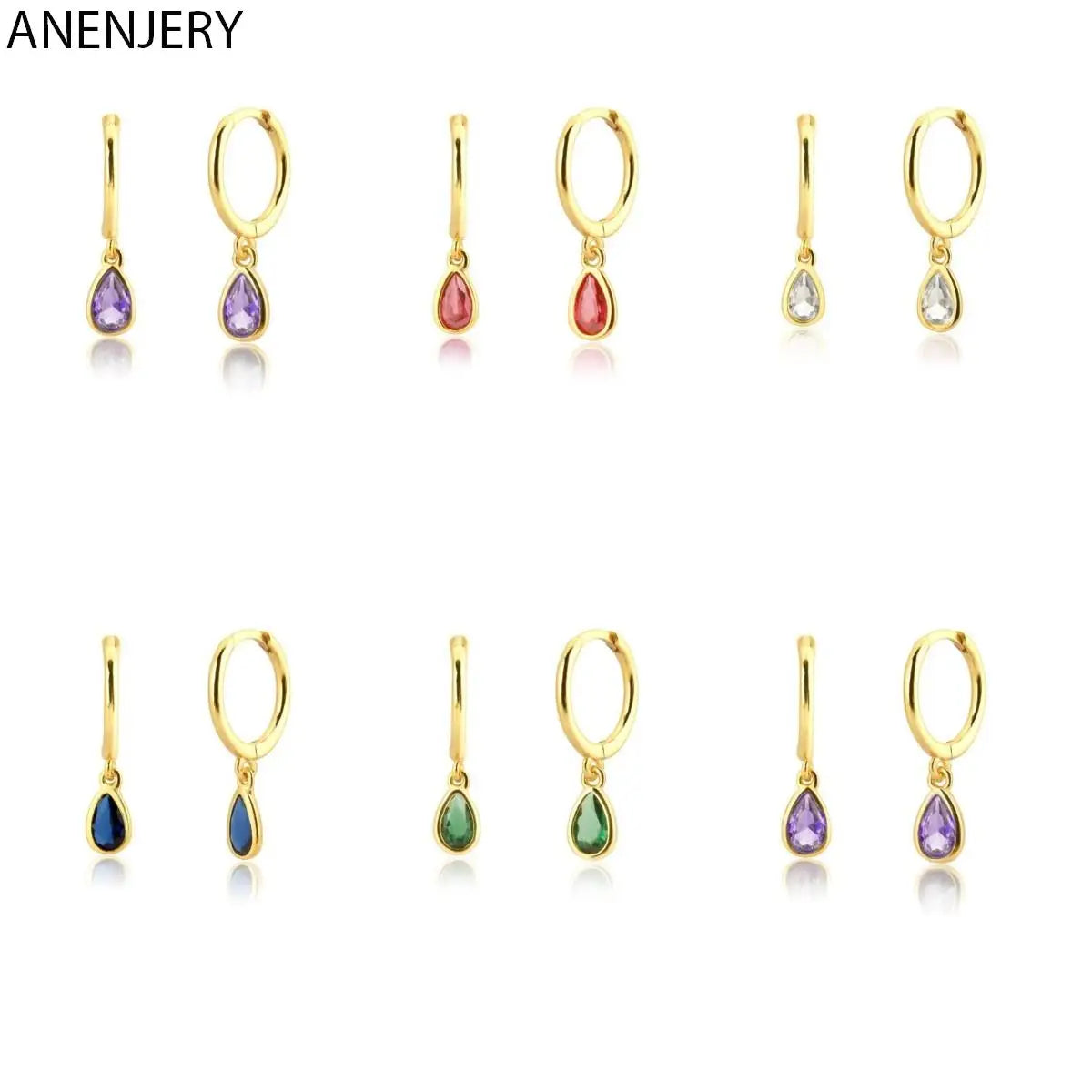 Colorful Zircon Geometric Drop-shaped Hoop Earrings Women Personality Huggie - Image 1