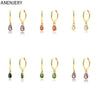 Colorful Zircon Geometric Drop-shaped Hoop Earrings Women Personality Huggie - Image 1