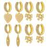 Pearl Heart Hoop earrings 4 lines Cubic zirconia women huggie earrings Sweet Bow drop earrings - Image 1
