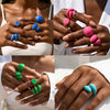 Chunky Open Twist Stackable Rings for Women, Blue Geometric Bold Enamel Crossover Statement Ring Band - Image 3
