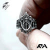 Unisex Geometric Texture Castle Ring Classical Retro Gothic Accessory for Holiday Gift - Image 4