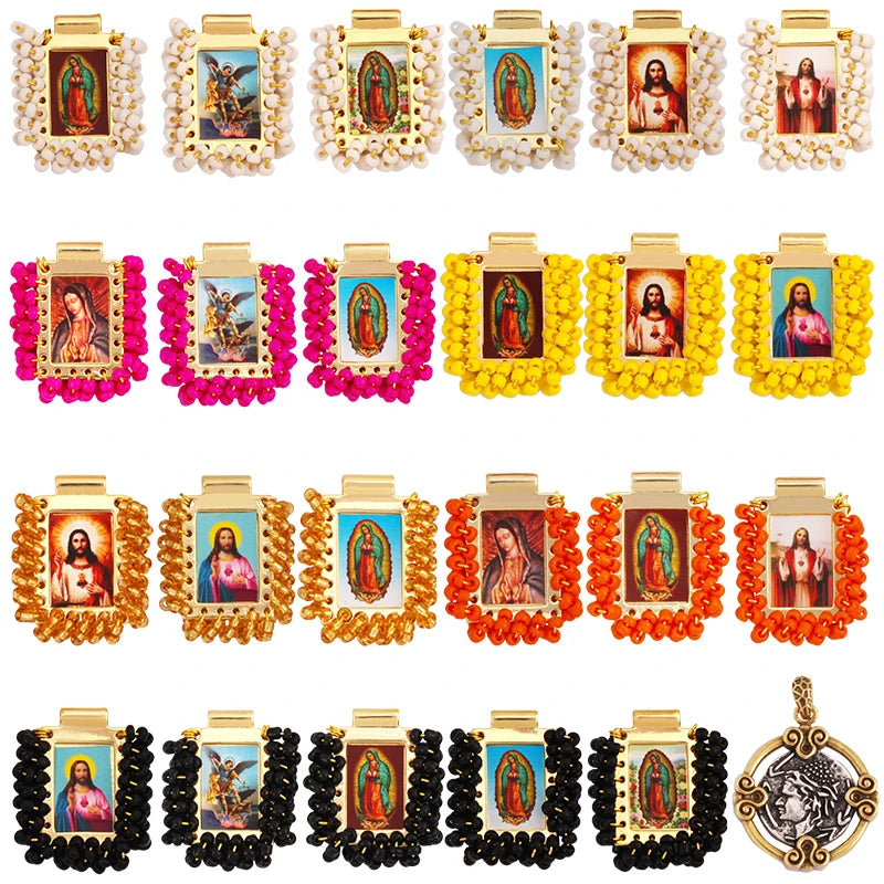 Bohemian Style Colourful Seed Glass Beads Charm Pendant, Religious Jesus Virgin Mary Jewelry Necklace Bracelet Supply - Image 1