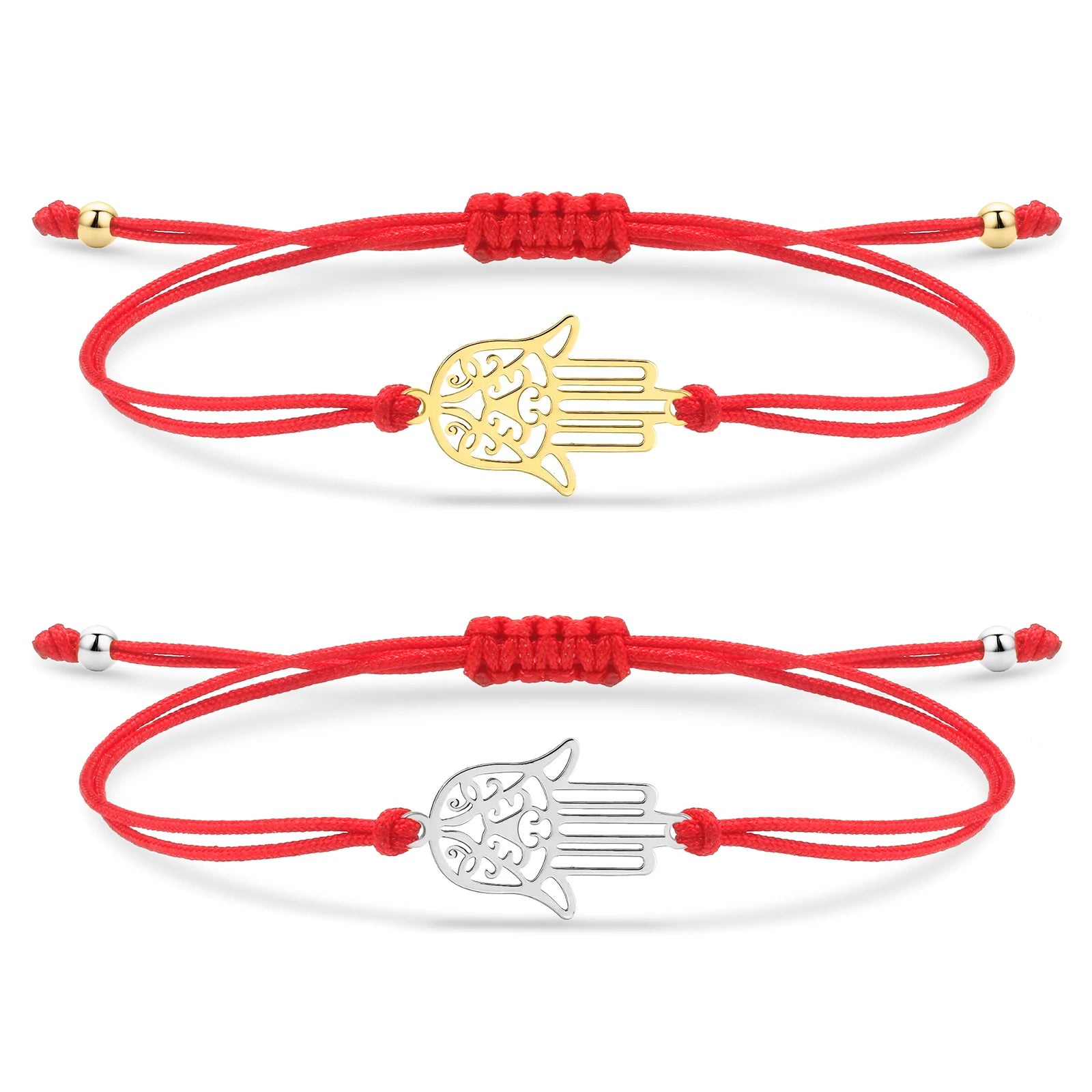 Stainless Steel Hamsa Hand Of Fatima Bracelet Women Red Grey Black Cord String Slide Knot Handmade Jewelry Gift - Image 1