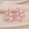 Rose Gold Color Shining Cubic Zirconia Leaf Flower Stud Earrings for Women Copper Material Wedding Party Jewelry - Image 4