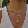 White Zirconia Stainless Steel Necklace Polished Five-Pointed Star Moonstone Sun Hammer Pattern Pendant Woman Necklace - Image 2