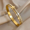 Square Zircon Stars Cuff Bangle Bracelets for Women Gold Silver Color Stainless Steel Stacked Bracelet - Image 1